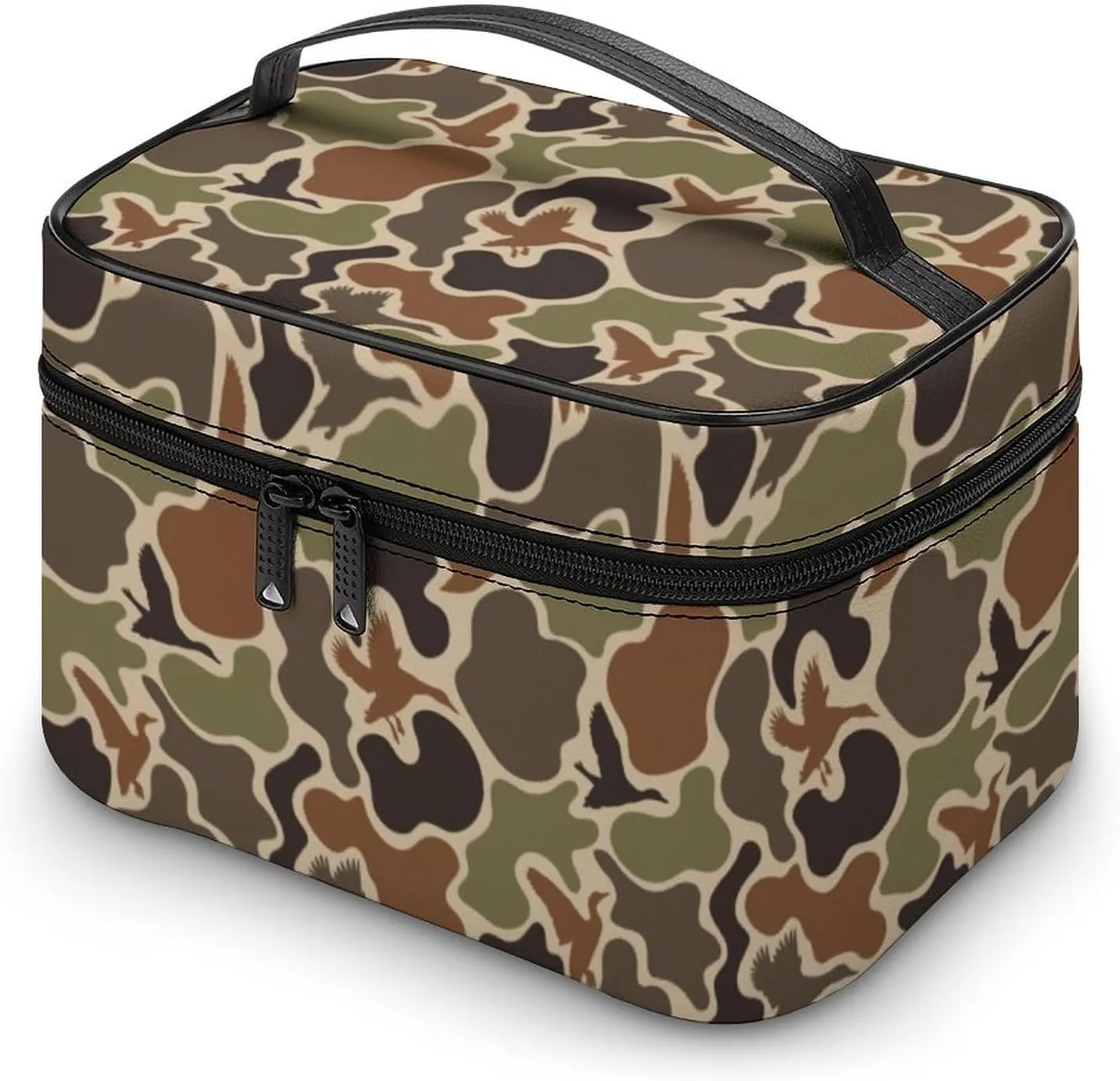Makeup Bag Duck Hunter Camouflage Summer Cosmetic Bag for Women Beauty Zipper Makeup Organizer PU Leather Waterproof Toiletry Train Case
