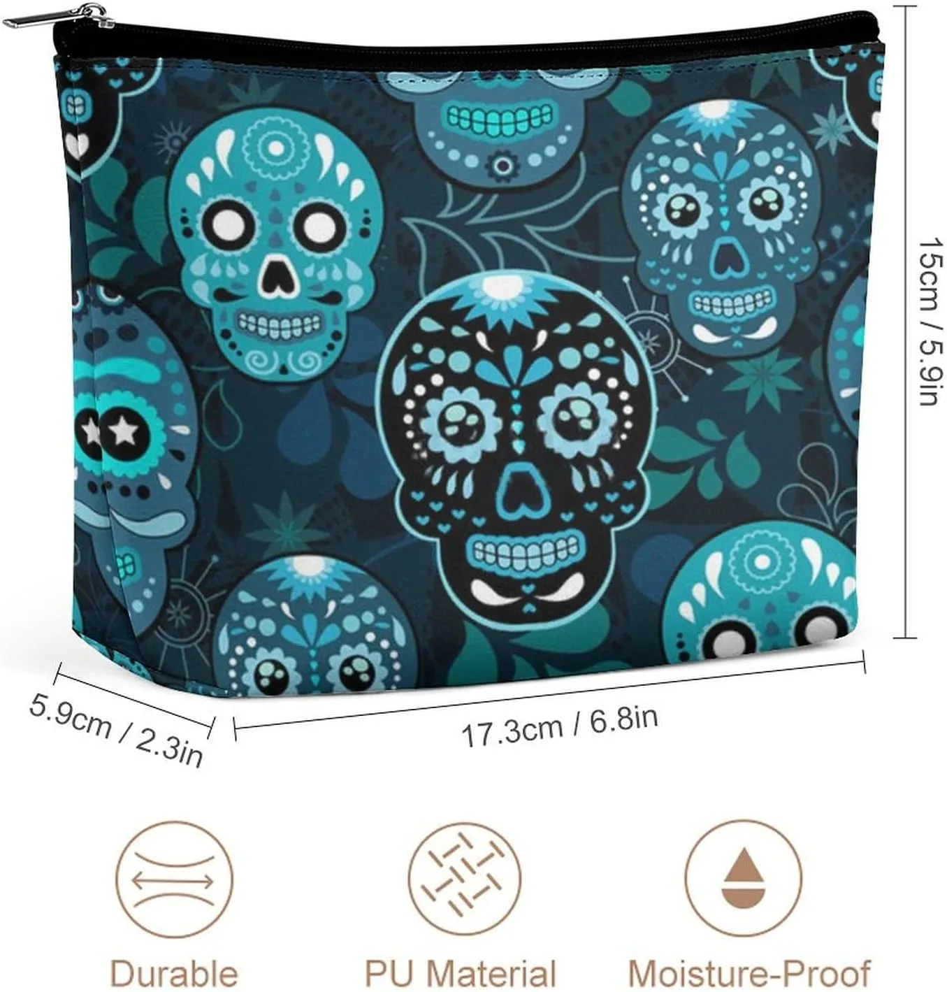 Makeup Bags Cosmetic Pouch Travel Zipper Cosmetic Organizer 3D Printed Toiletry Bag Printing Pencil Bag for Women Supplies Gifts (Mexican Sugar Skulls Day Of The Dead Floral)