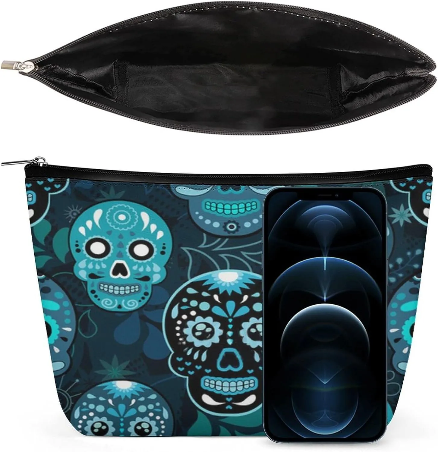 Makeup Bags Cosmetic Pouch Travel Zipper Cosmetic Organizer 3D Printed Toiletry Bag Printing Pencil Bag for Women Supplies Gifts (Mexican Sugar Skulls Day Of The Dead Floral)