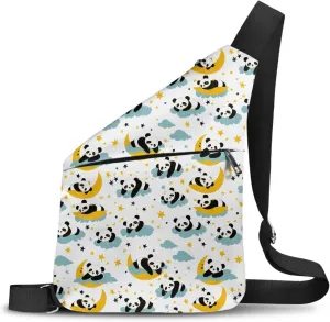 Man Crossbody Bag Cartoon Panda Shoulder Bag for Men Star Moon Cross Body Bag for Father Multifunctional Sling Bag for Gentlemen Large Capacity Crossbody Purse for Walking