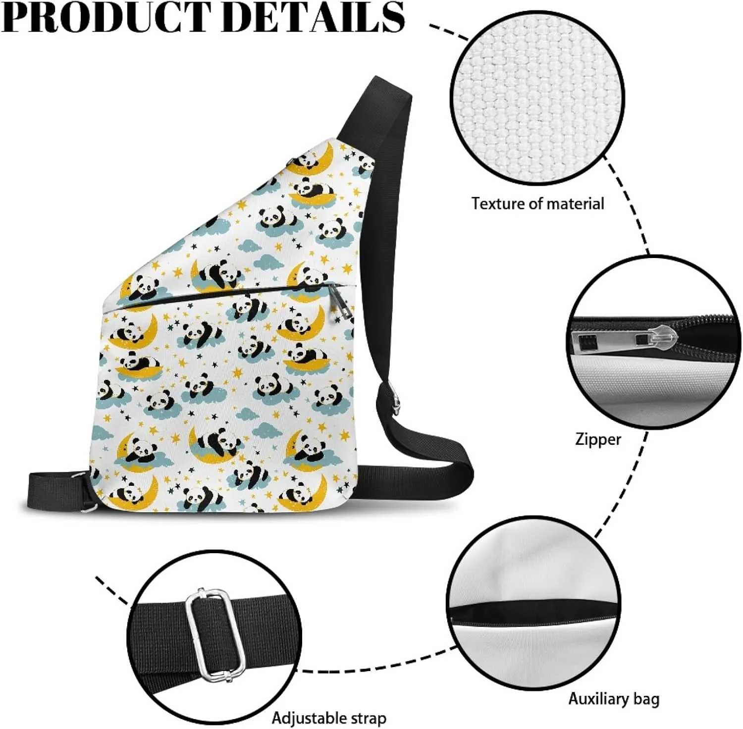 Man Crossbody Bag Cartoon Panda Shoulder Bag for Men Star Moon Cross Body Bag for Father Multifunctional Sling Bag for Gentlemen Large Capacity Crossbody Purse for Walking
