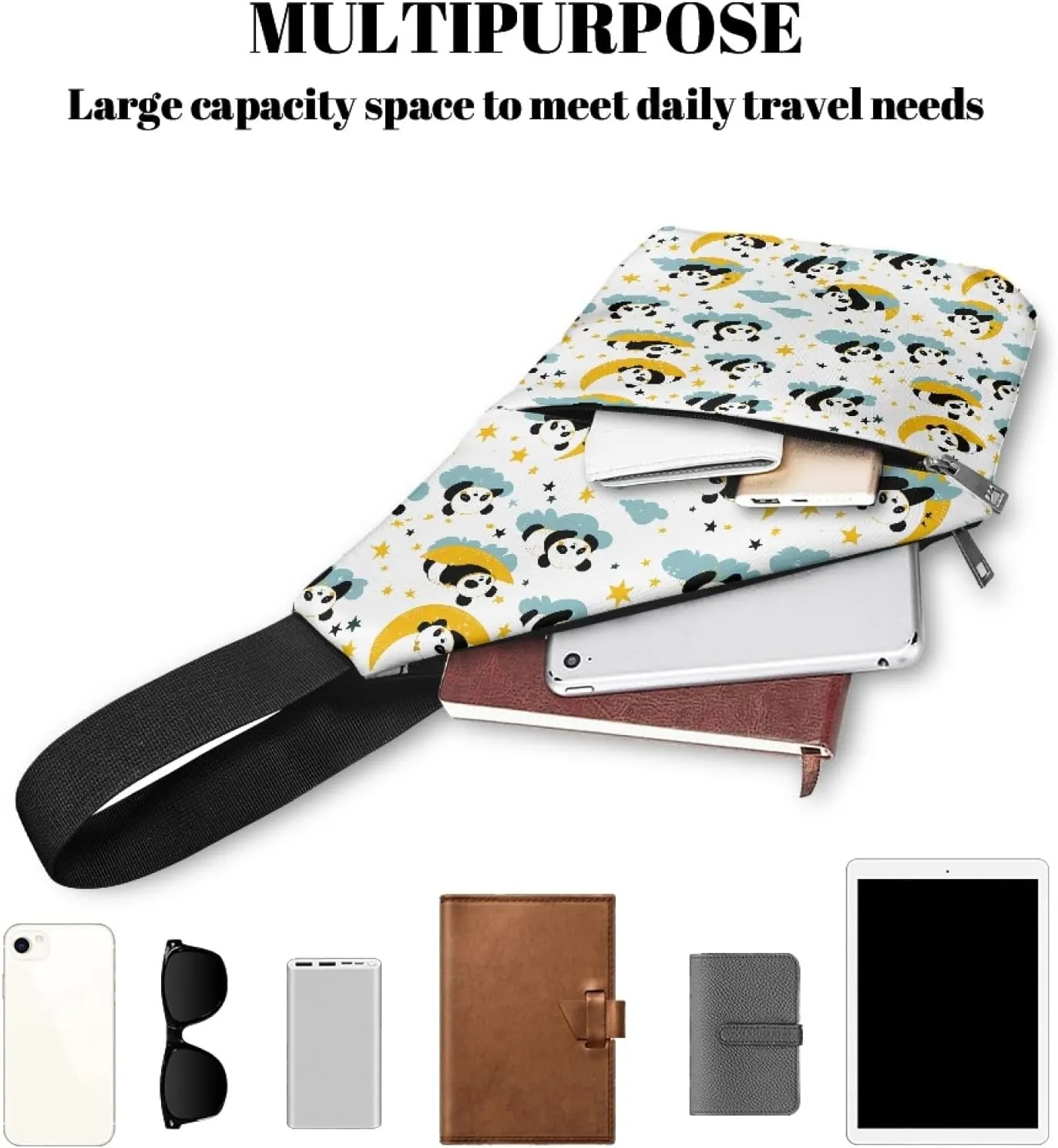 Man Crossbody Bag Cartoon Panda Shoulder Bag for Men Star Moon Cross Body Bag for Father Multifunctional Sling Bag for Gentlemen Large Capacity Crossbody Purse for Walking