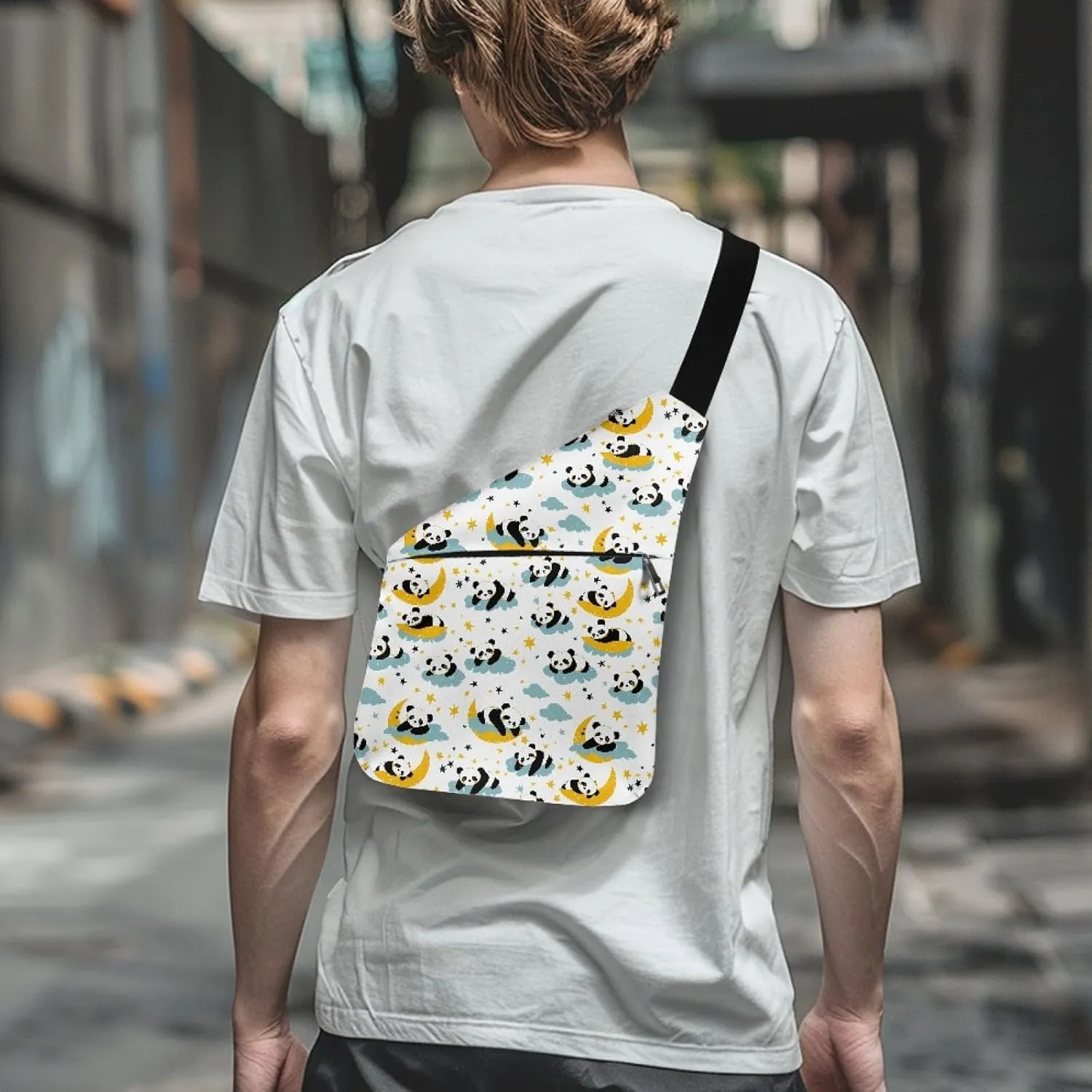Man Crossbody Bag Cartoon Panda Shoulder Bag for Men Star Moon Cross Body Bag for Father Multifunctional Sling Bag for Gentlemen Large Capacity Crossbody Purse for Walking