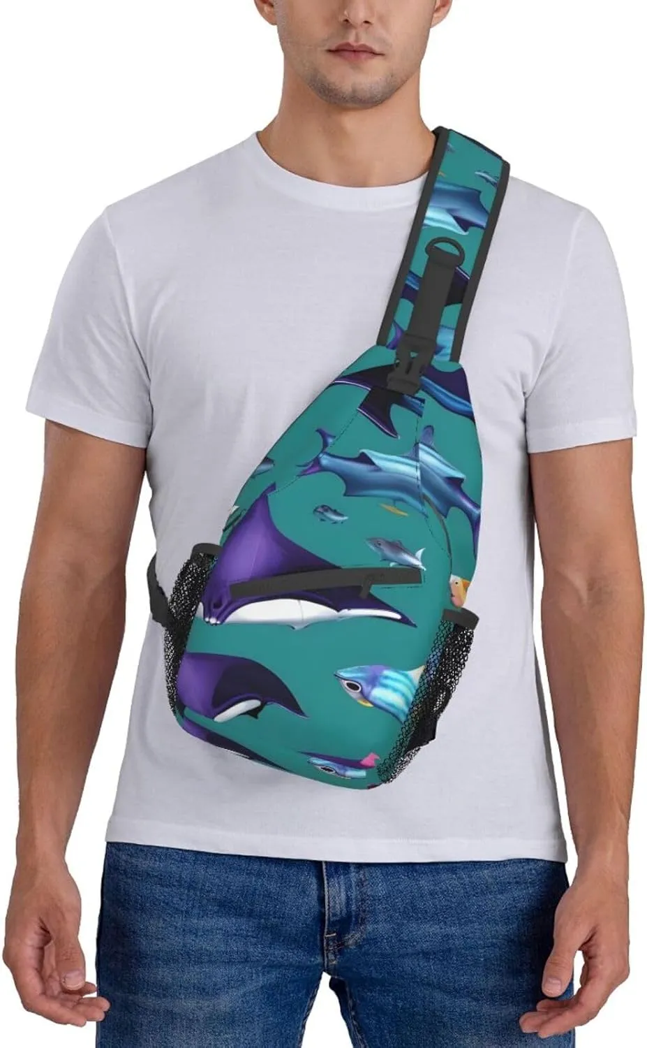 Manta Ray And Fishes Unisex Casual Diagonal Chest Bag,Multipurpose Crossbody Shoulder Bag Travel Hiking Daypack