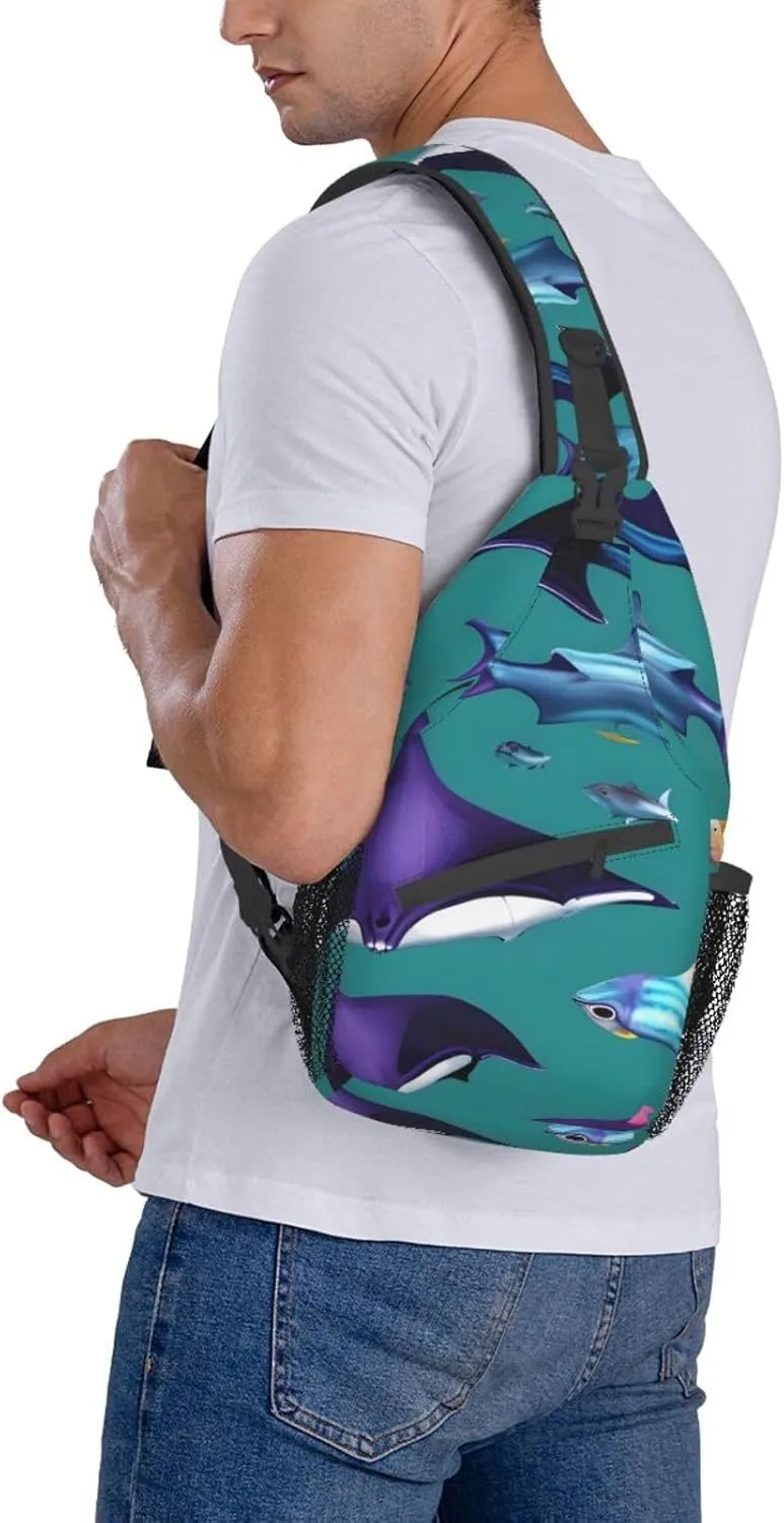 Manta Ray And Fishes Unisex Casual Diagonal Chest Bag,Multipurpose Crossbody Shoulder Bag Travel Hiking Daypack