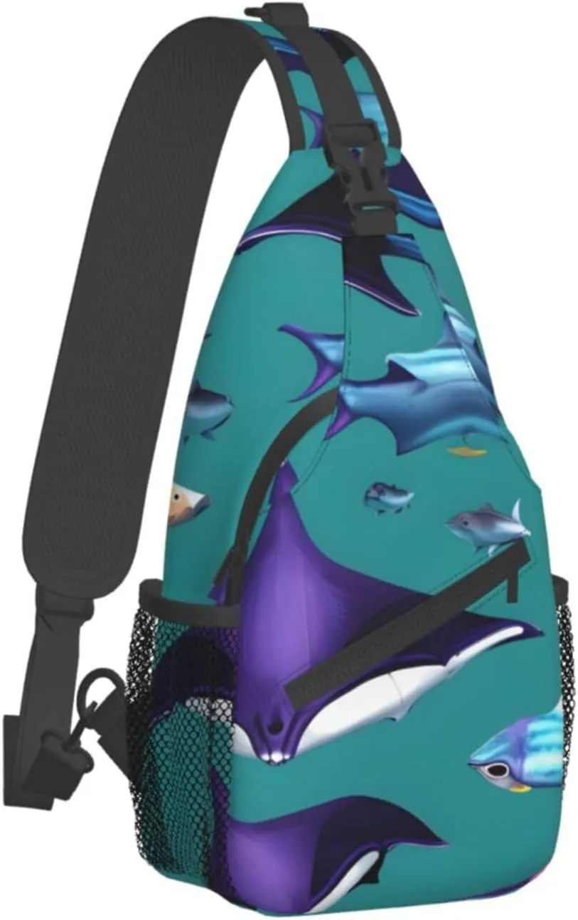 Manta Ray And Fishes Unisex Casual Diagonal Chest Bag,Multipurpose Crossbody Shoulder Bag Travel Hiking Daypack