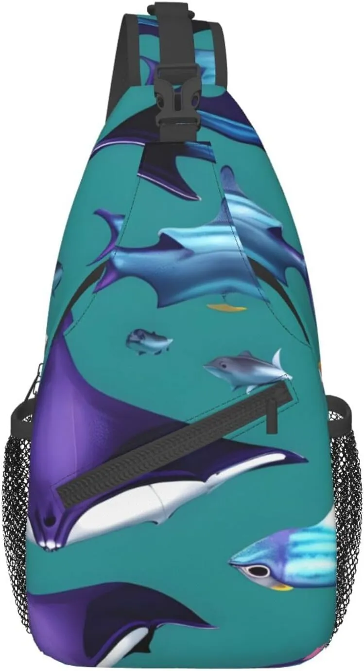 Manta Ray And Fishes Unisex Casual Diagonal Chest Bag,Multipurpose Crossbody Shoulder Bag Travel Hiking Daypack