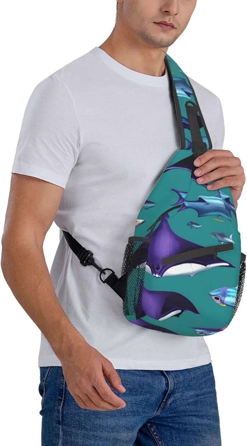 Manta Ray And Fishes Unisex Casual Diagonal Chest Bag,Multipurpose Crossbody Shoulder Bag Travel Hiking Daypack