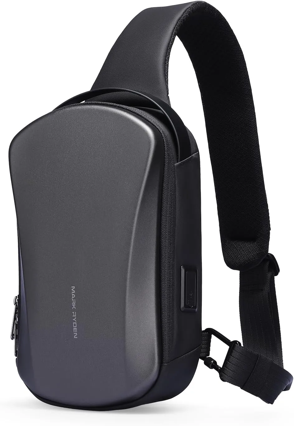 Mark Ryden Men's Hard Shell Sling Backpack with USB Charging Port, Waterproof Crossbody Bag for Travel, Gym & Commuting (Grey)
