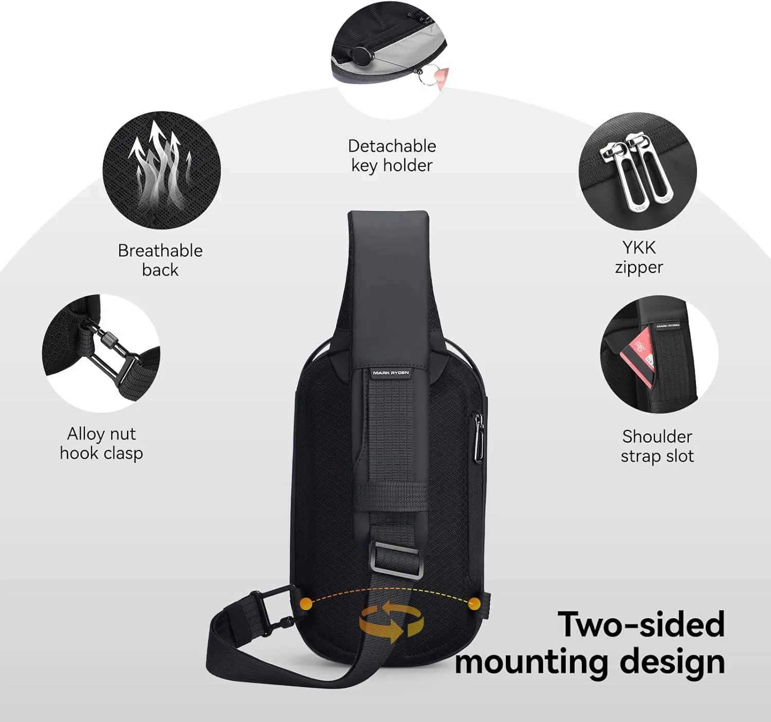 Mark Ryden Men's Hard Shell Sling Backpack with USB Charging Port, Waterproof Crossbody Bag for Travel, Gym & Commuting (Grey)