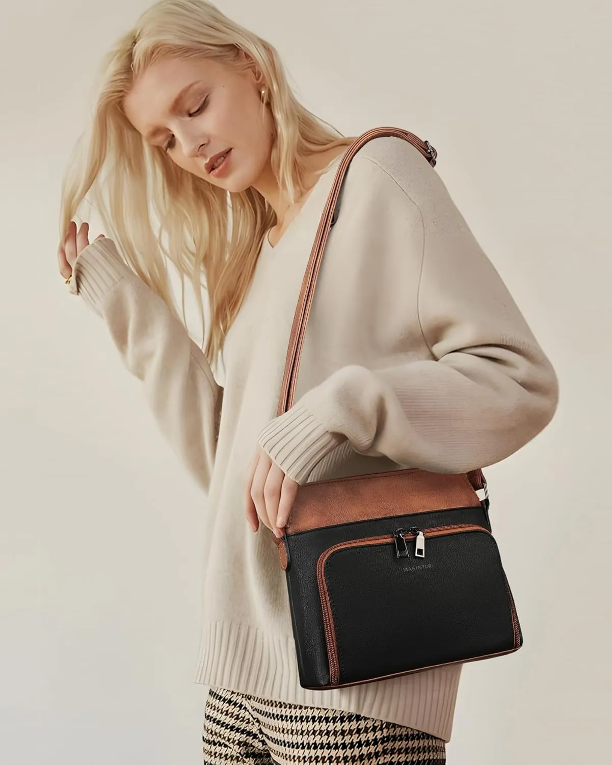MASINTOR Crossbody Purse Bags for Women, Multi-Pocket Soft Leather Shoulder Purse with Tassel, Lightweight Travel Handbag