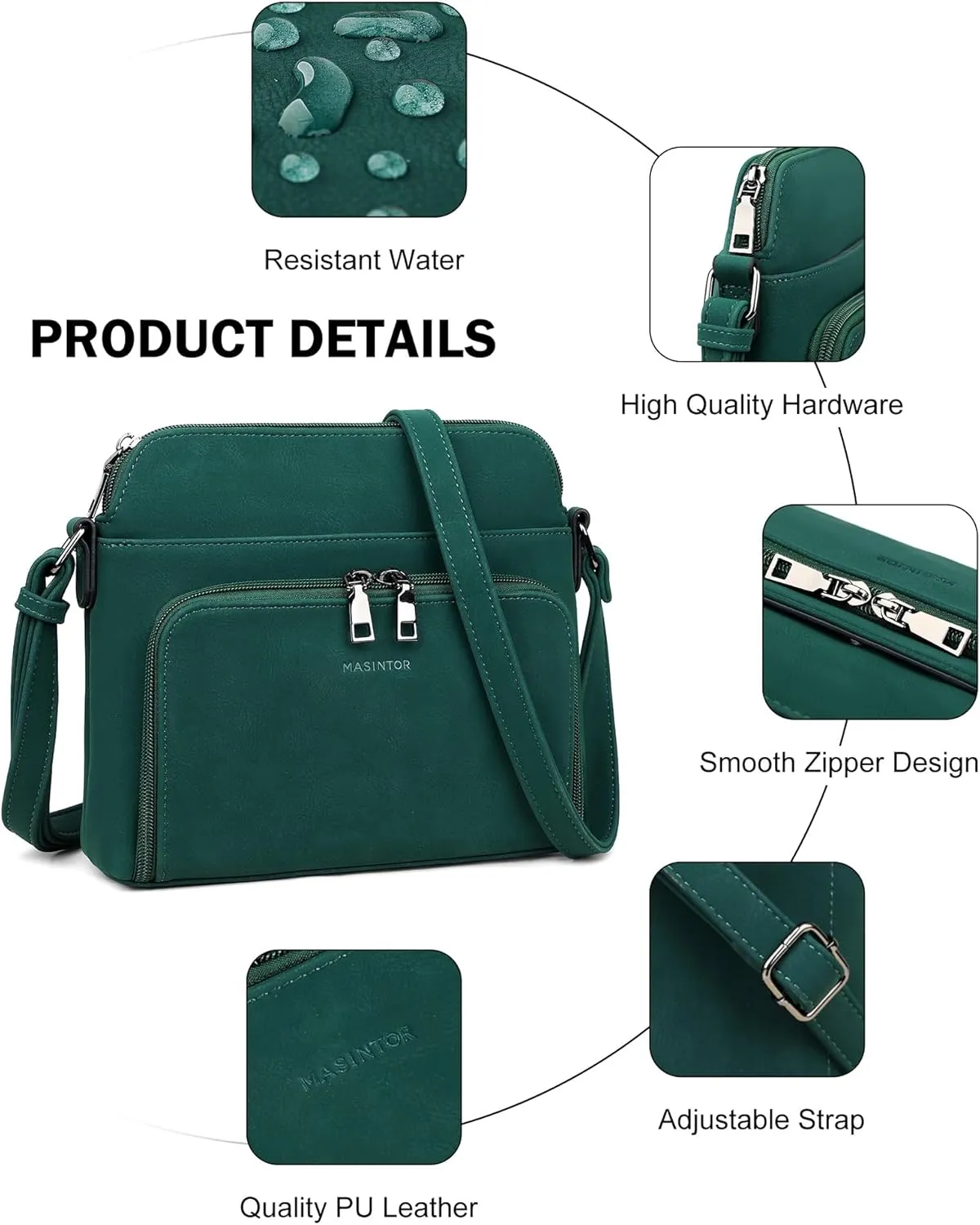 MASINTOR Crossbody Purse Bags for Women, Multi-Pocket Soft Leather Shoulder Purse with Tassel, Lightweight Travel Handbag