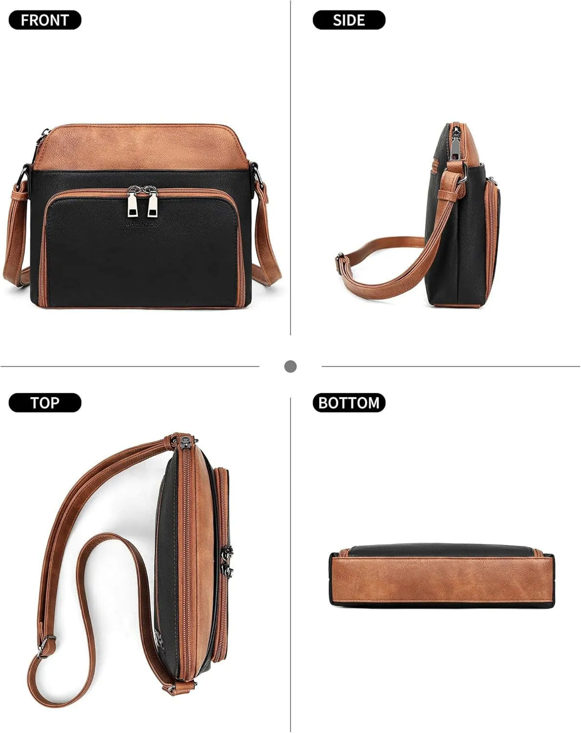 MASINTOR Crossbody Purse Bags for Women, Multi-Pocket Soft Leather Shoulder Purse with Tassel, Lightweight Travel Handbag