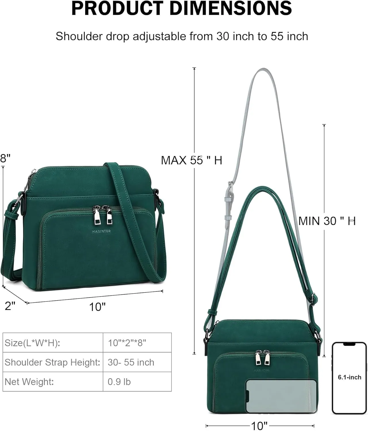 MASINTOR Crossbody Purse Bags for Women, Multi-Pocket Soft Leather Shoulder Purse with Tassel, Lightweight Travel Handbag