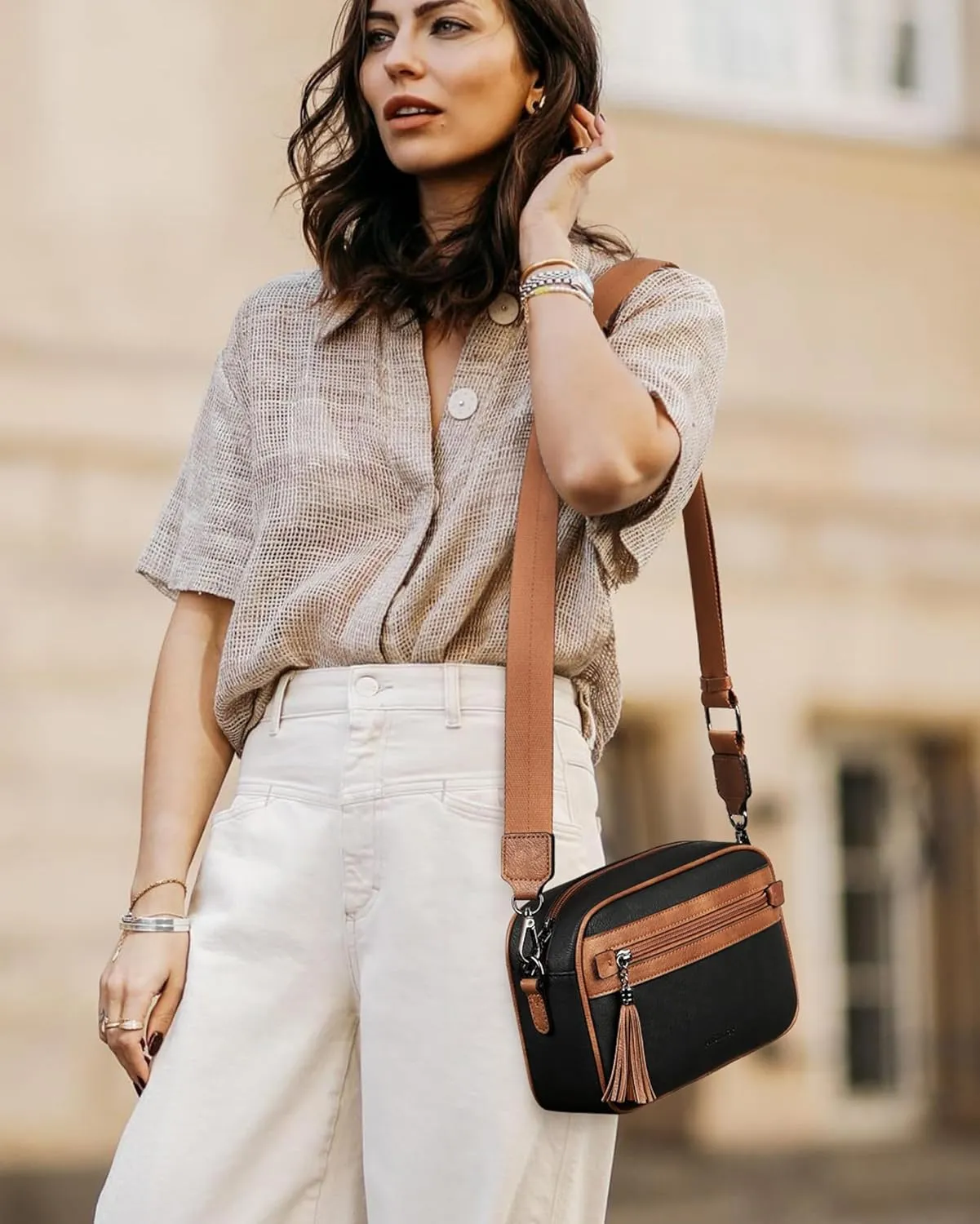MASINTOR Crossbody Purses for Women Vegan Leather, Travel Purse Shoulder Handbag with Adjustable Strap and Tassel