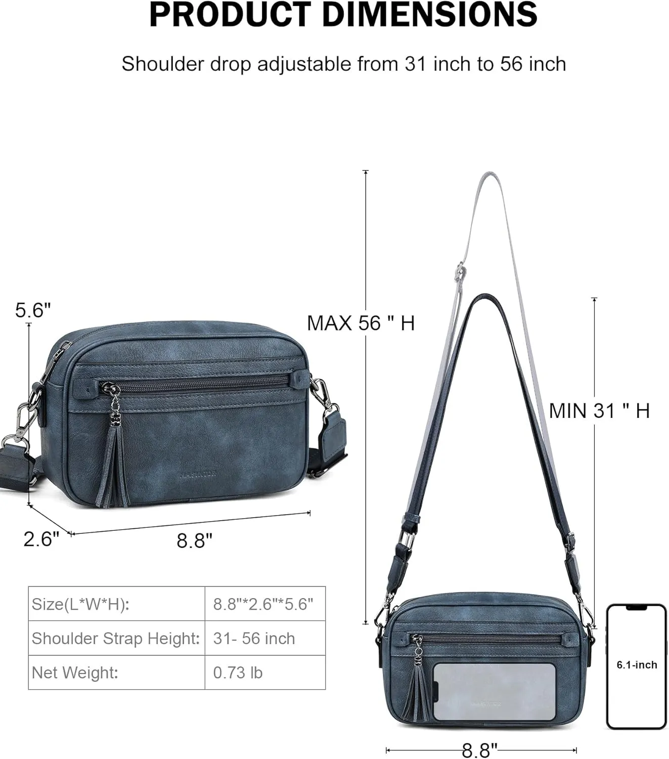 MASINTOR Crossbody Purses for Women Vegan Leather, Travel Purse Shoulder Handbag with Adjustable Strap and Tassel