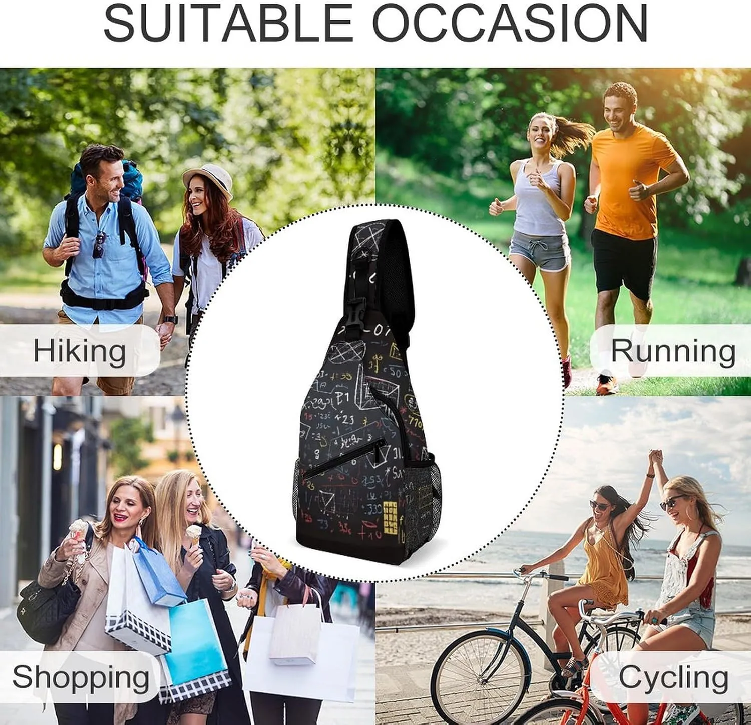 Mathematics And Physics Crossbody Small Sling Backpack Sling Bag for Women Men Travel Hiking Chest Bag Daypack