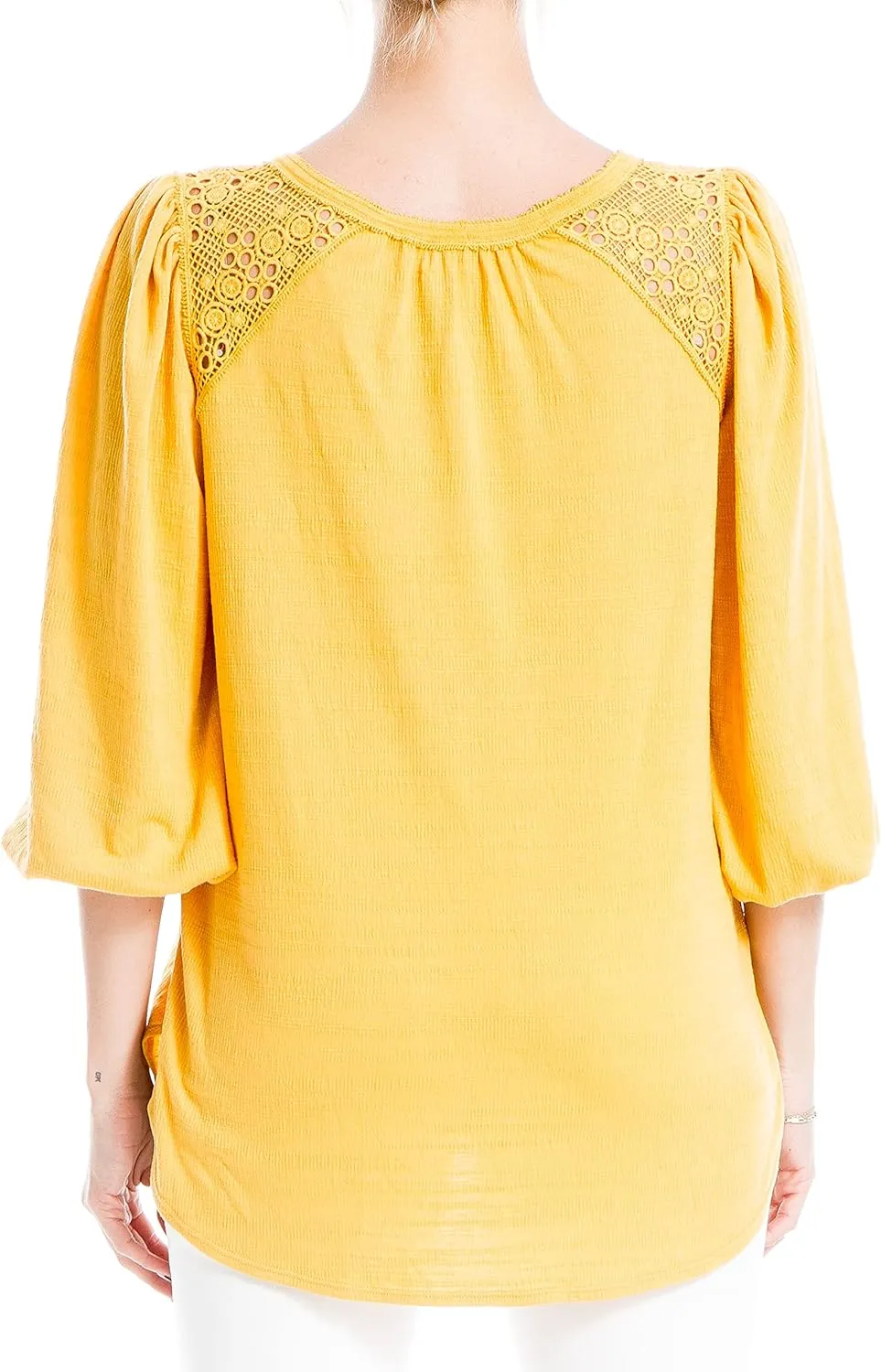 Max Studio Women's Lace Trim 3/4 Lv Knit Top