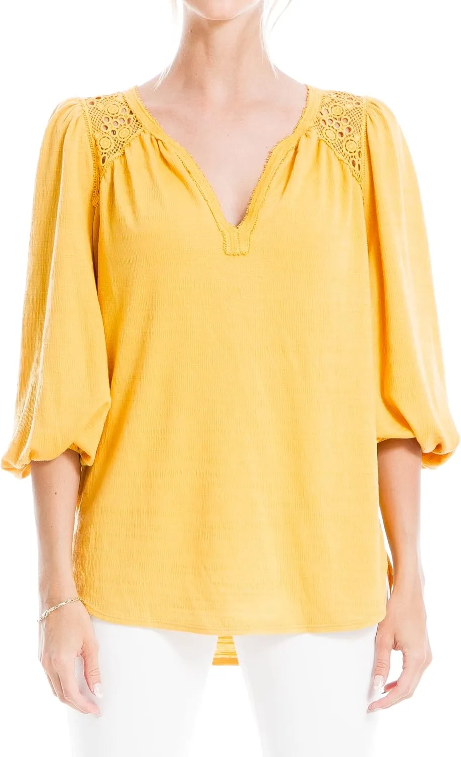 Max Studio Women's Lace Trim 3/4 Lv Knit Top