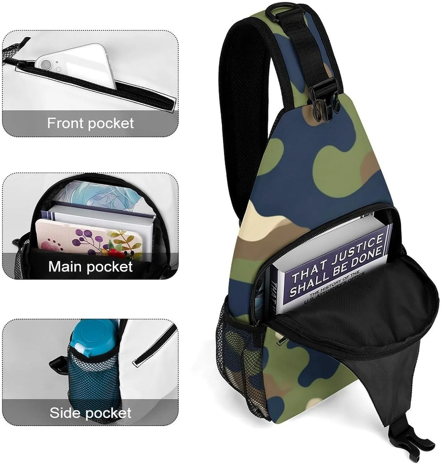 Men & Women Sling Backpack Casual Carrying Tote Case Crossbody Travel Bag - Multipurpose Anti-Theft Tote Bags, Army Green Camouflage Vietnam Tiger Stripe Camo Small Crossbody Chest Rucksack