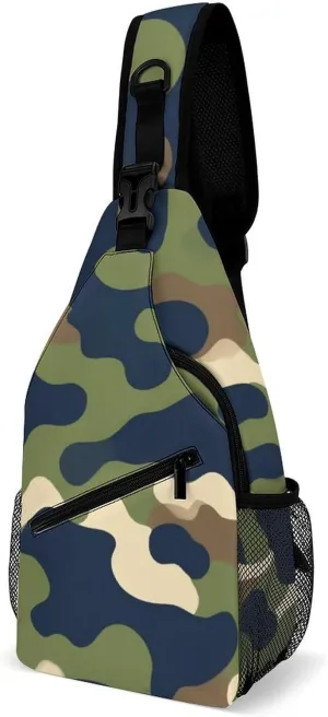 Men & Women Sling Backpack Casual Carrying Tote Case Crossbody Travel Bag - Multipurpose Anti-Theft Tote Bags, Army Green Camouflage Vietnam Tiger Stripe Camo Small Crossbody Chest Rucksack