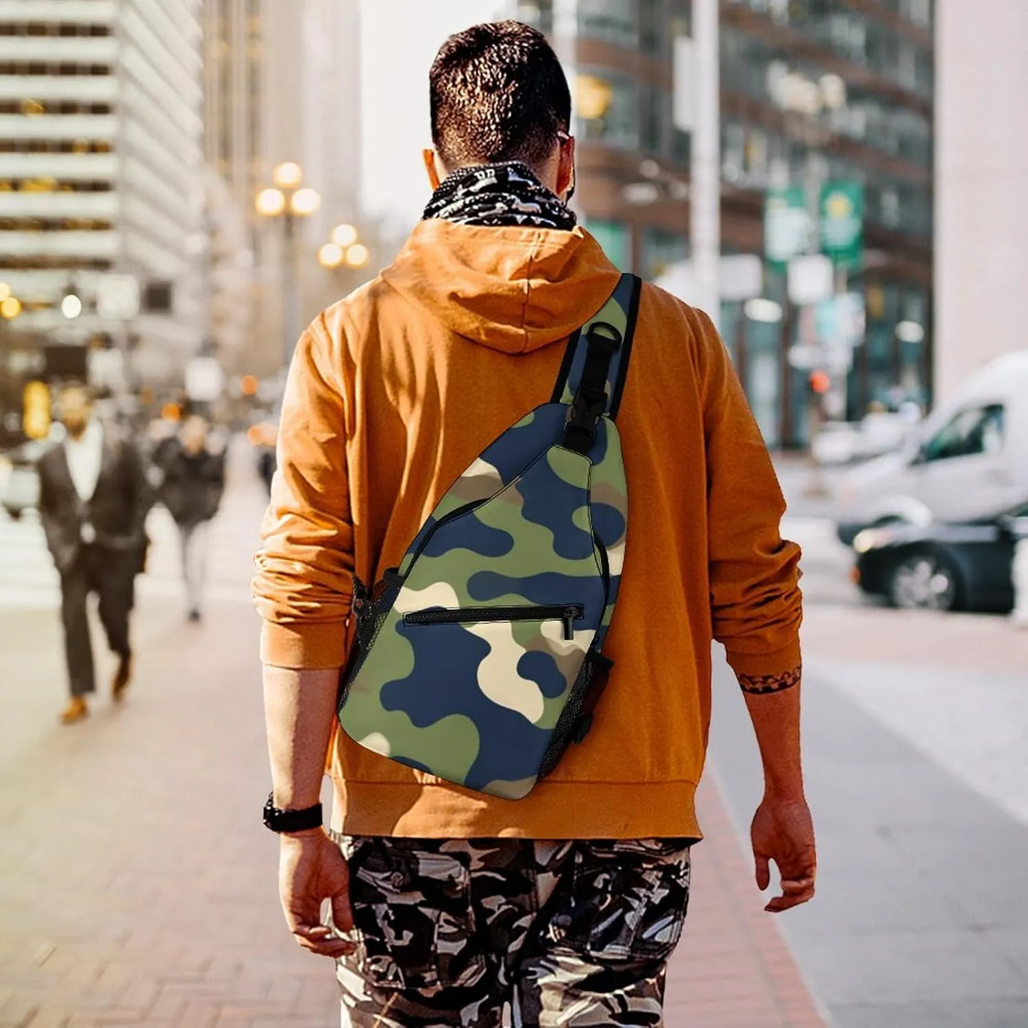 Men & Women Sling Backpack Casual Carrying Tote Case Crossbody Travel Bag - Multipurpose Anti-Theft Tote Bags, Army Green Camouflage Vietnam Tiger Stripe Camo Small Crossbody Chest Rucksack