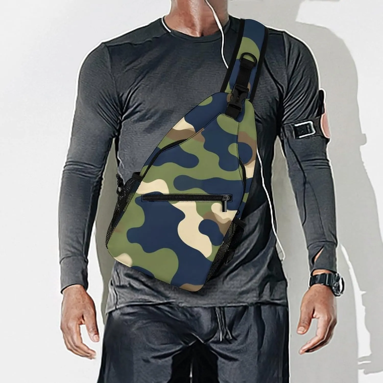 Men & Women Sling Backpack Casual Carrying Tote Case Crossbody Travel Bag - Multipurpose Anti-Theft Tote Bags, Army Green Camouflage Vietnam Tiger Stripe Camo Small Crossbody Chest Rucksack