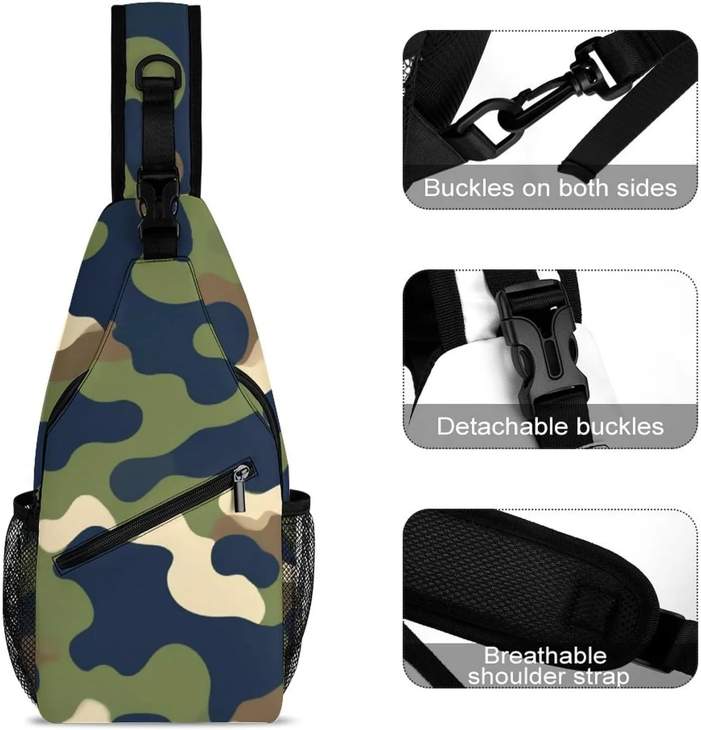 Men & Women Sling Backpack Casual Carrying Tote Case Crossbody Travel Bag - Multipurpose Anti-Theft Tote Bags, Army Green Camouflage Vietnam Tiger Stripe Camo Small Crossbody Chest Rucksack
