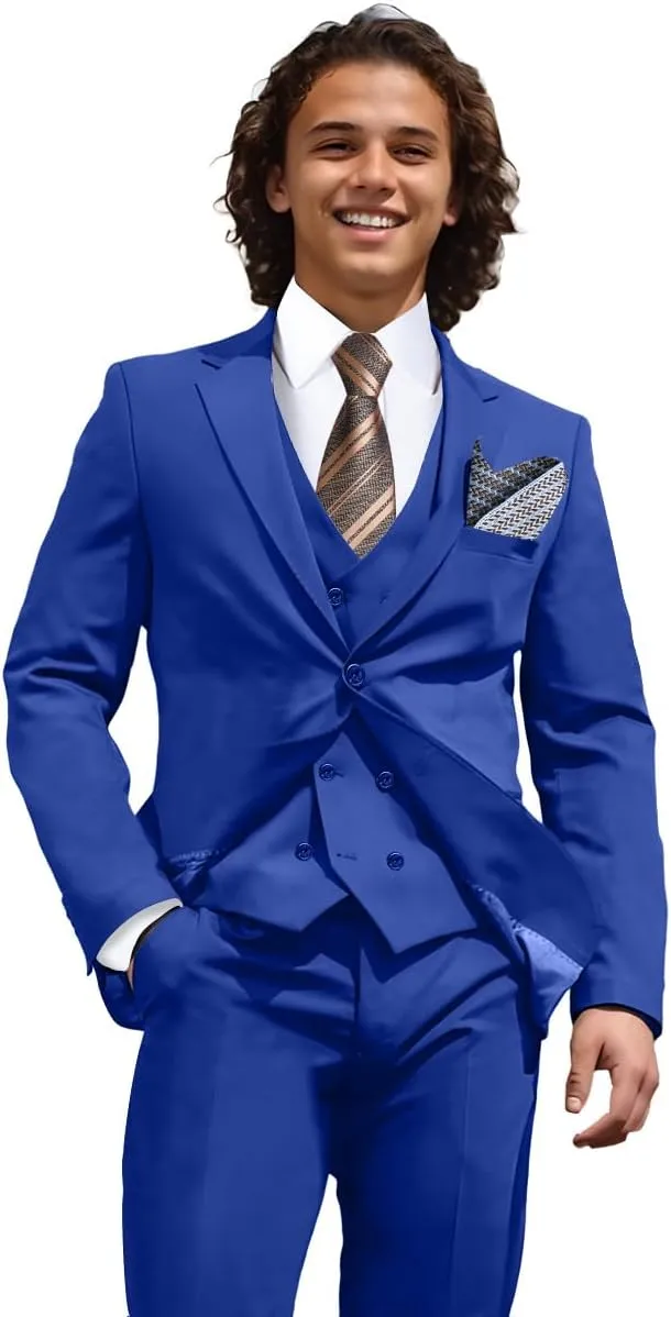 Mens 3 Piece Slim Fit Suit Set, Double Breasted Blazer Vest Pants Business Tuxedo Dress