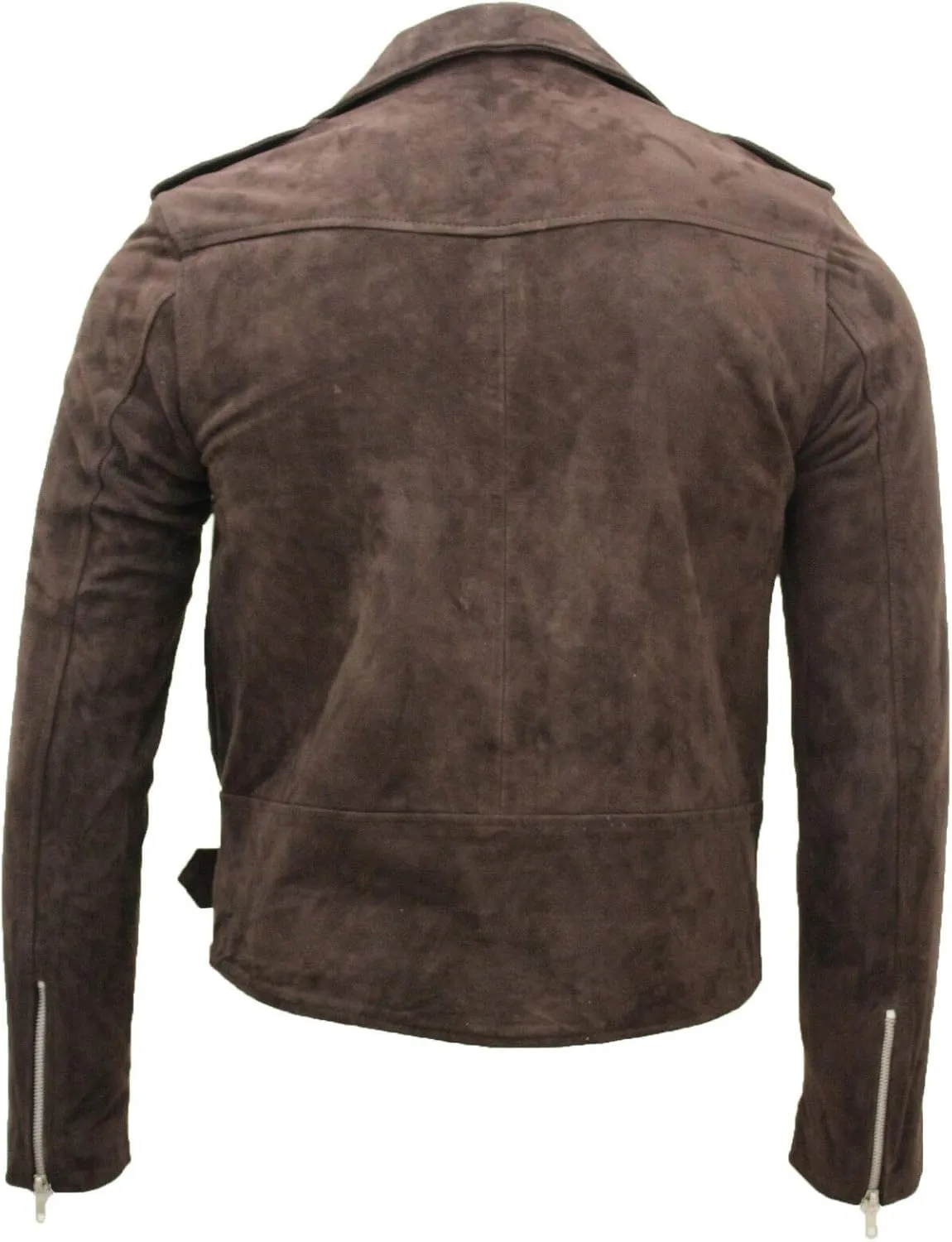 Men's Classic Brando Casual Tan Suede Leather Biker Jacket