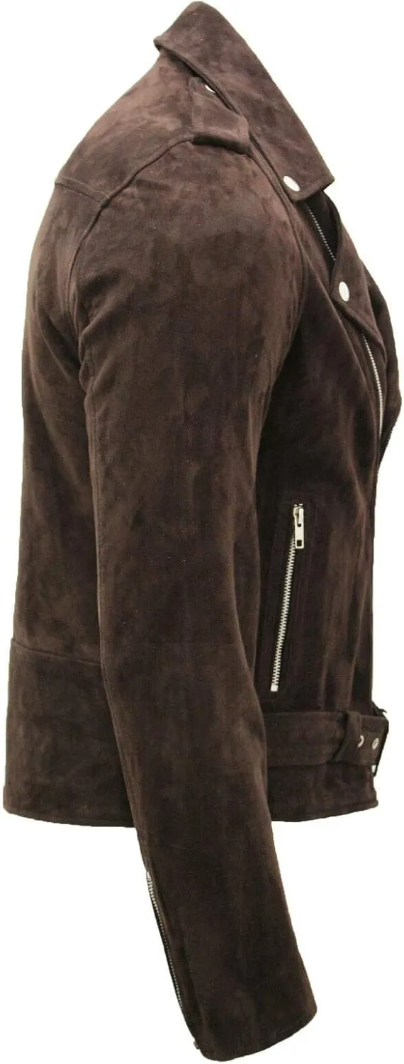 Men's Classic Brando Casual Tan Suede Leather Biker Jacket