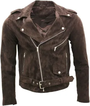 Men's Classic Brando Casual Tan Suede Leather Biker Jacket