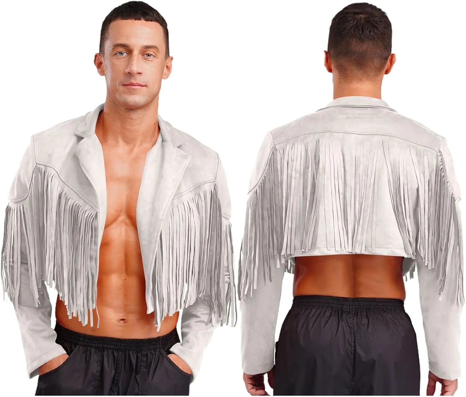Men's Fringe Faux Suede Leather Open Front Tassel Coats Western Cowboy Jacket Outerwear