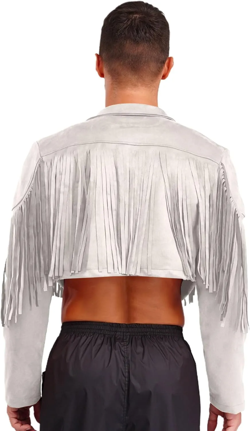 Men's Fringe Faux Suede Leather Open Front Tassel Coats Western Cowboy Jacket Outerwear