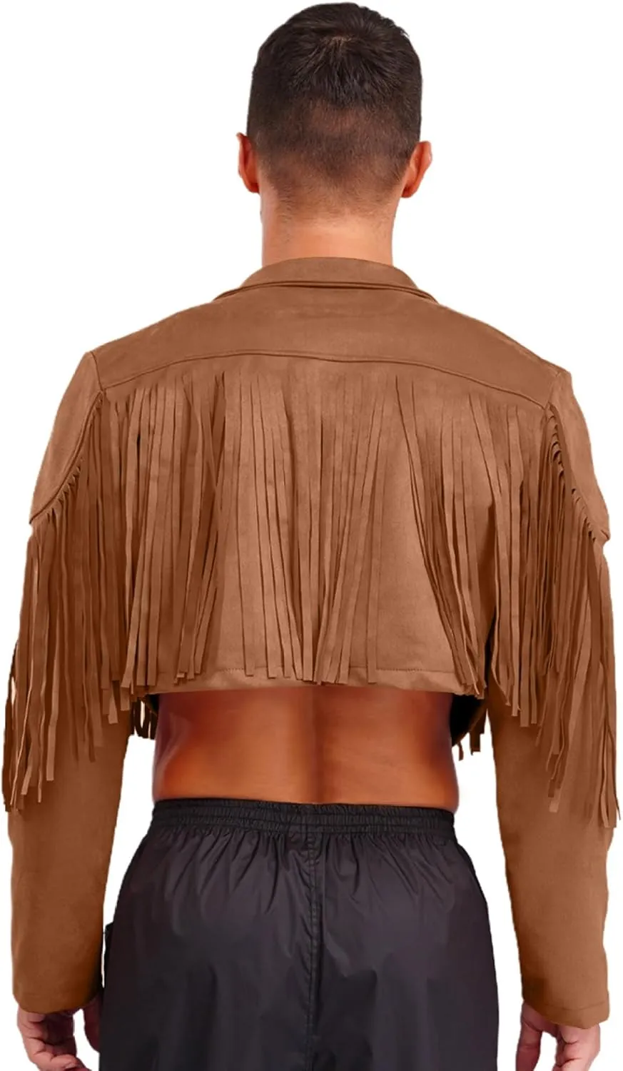 Men's Fringe Faux Suede Leather Open Front Tassel Coats Western Cowboy Jacket Outerwear