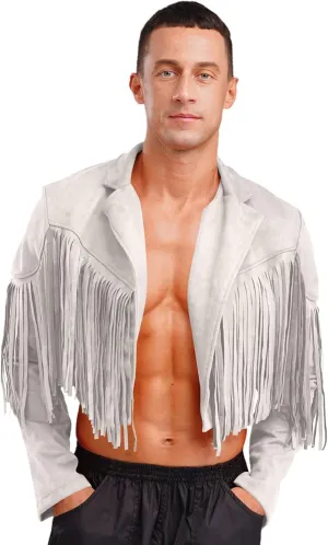 Men's Fringe Faux Suede Leather Open Front Tassel Coats Western Cowboy Jacket Outerwear