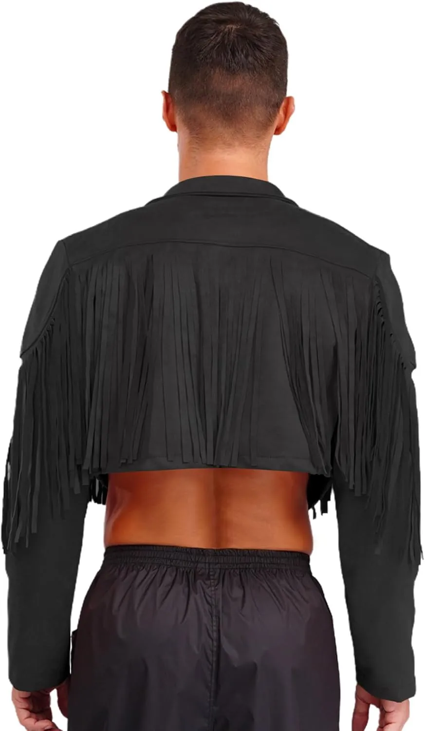 Men's Fringe Faux Suede Leather Open Front Tassel Coats Western Cowboy Jacket Outerwear