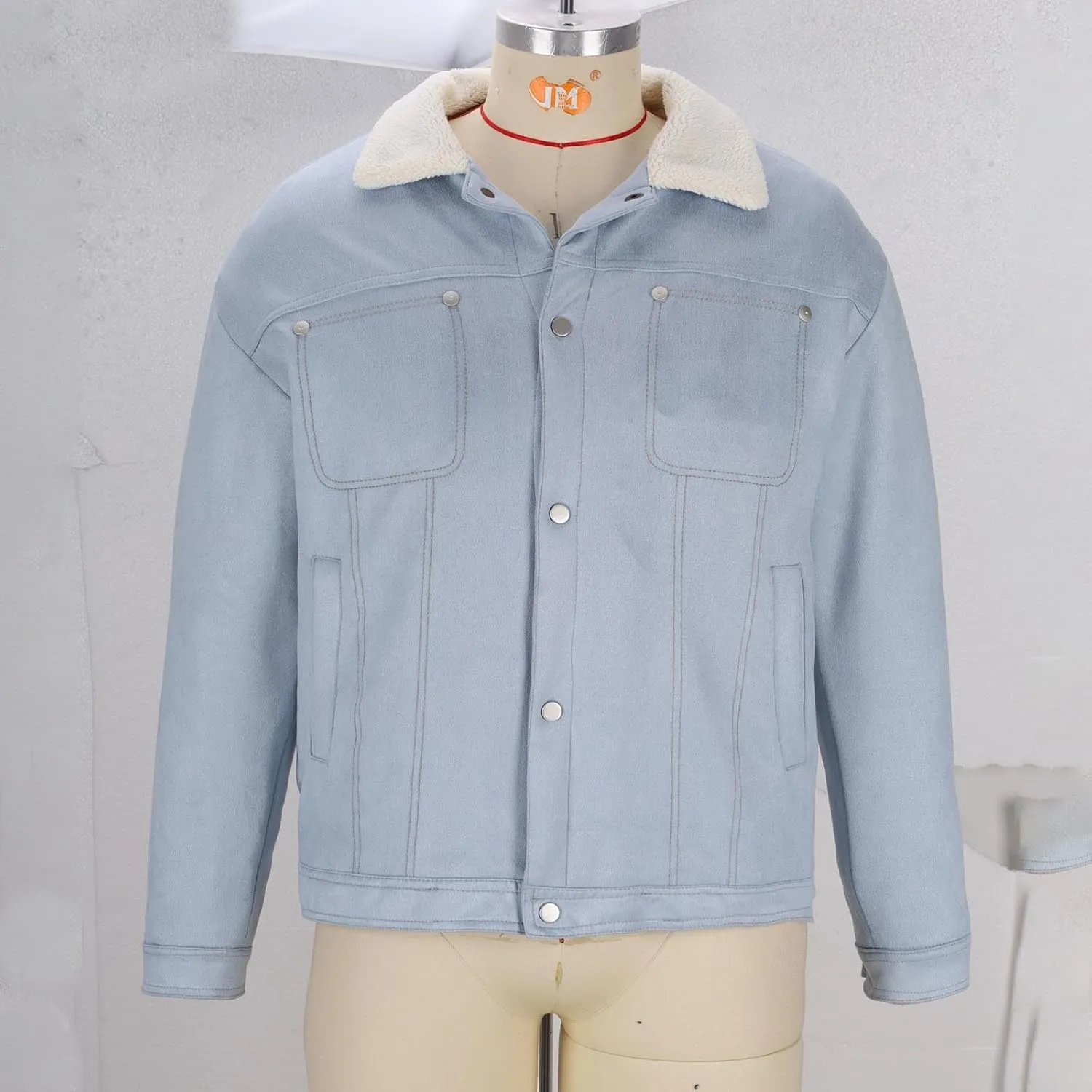 Men's Sherpa Lined Jacket Casual Suede Trucker Jacket Lapel Button Down Fleece Warm Winter Coats with Pockets