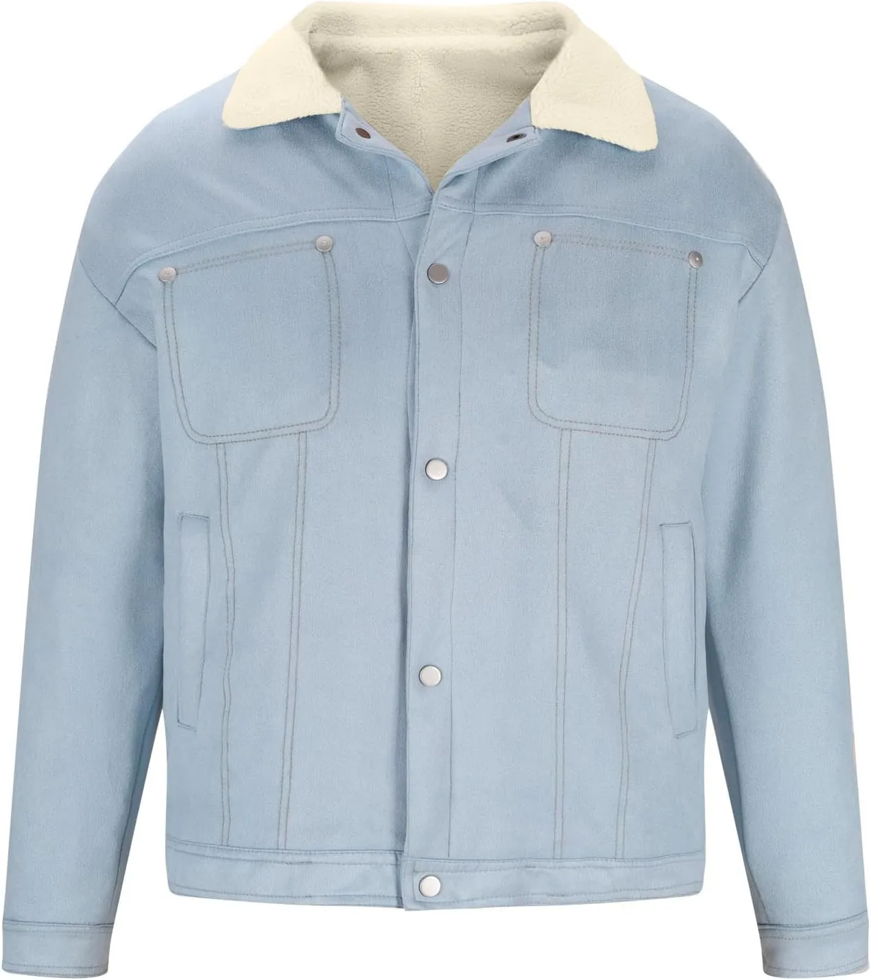 Men's Sherpa Lined Jacket Casual Suede Trucker Jacket Lapel Button Down Fleece Warm Winter Coats with Pockets