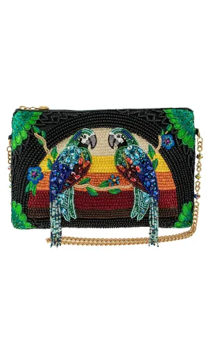 Midnight Parrots Beaded Crossbody Clutch