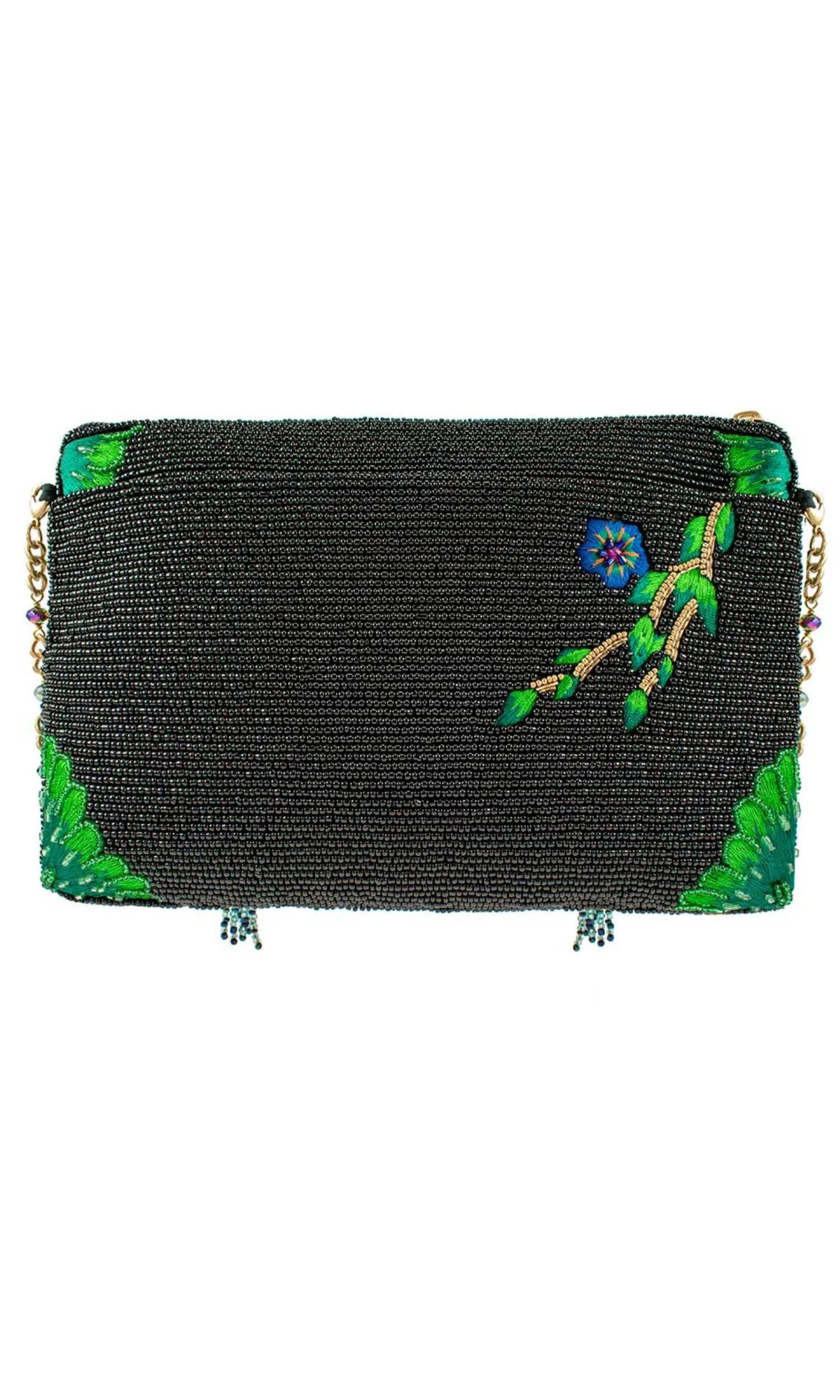 Midnight Parrots Beaded Crossbody Clutch