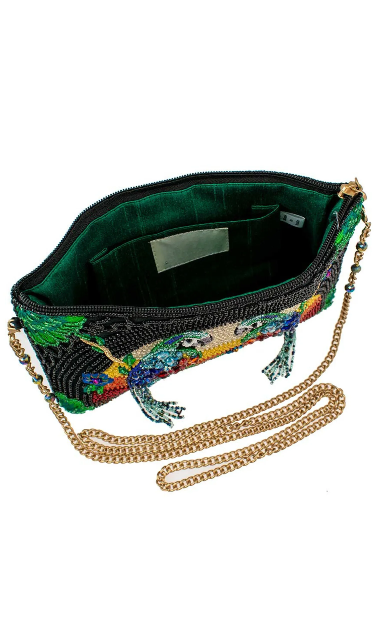 Midnight Parrots Beaded Crossbody Clutch
