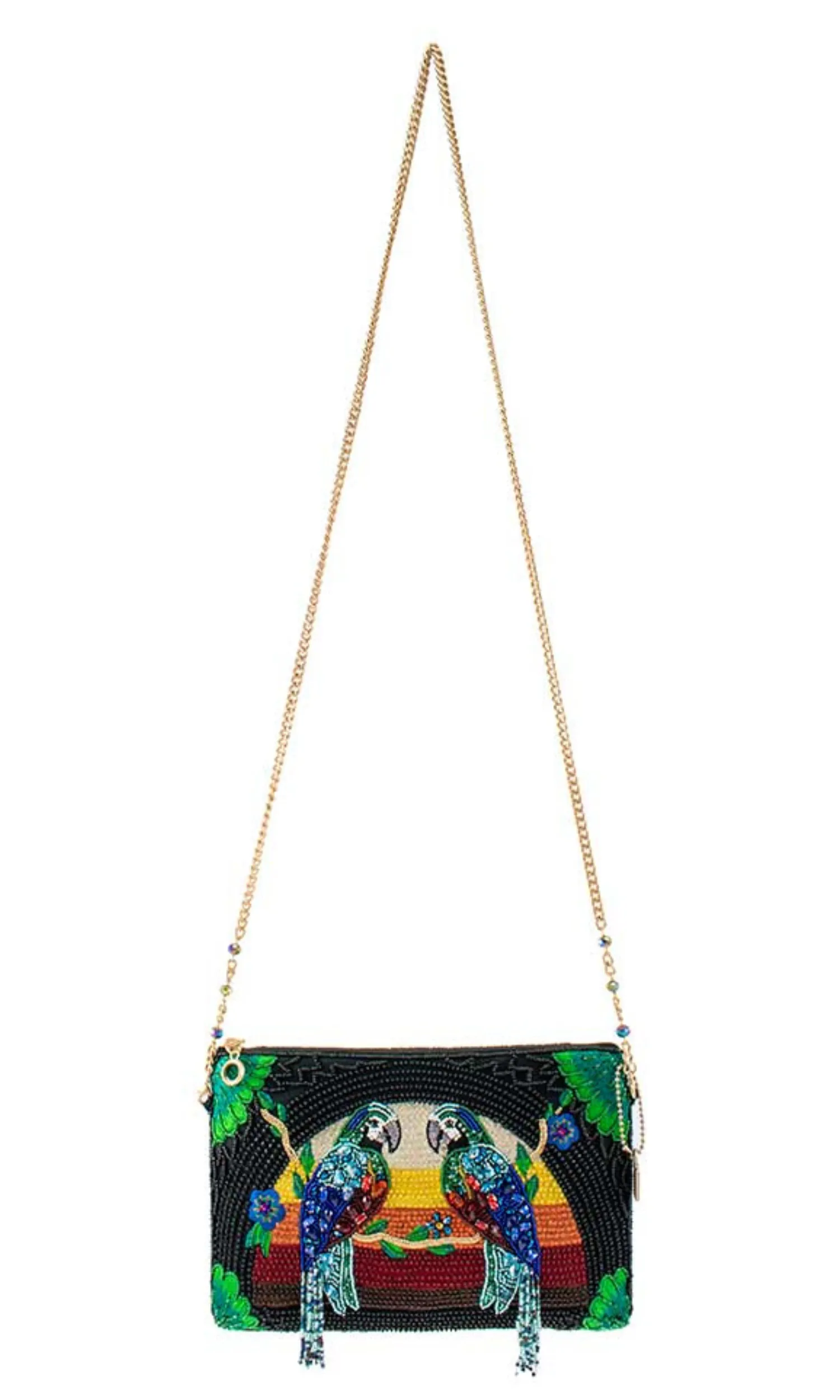Midnight Parrots Beaded Crossbody Clutch