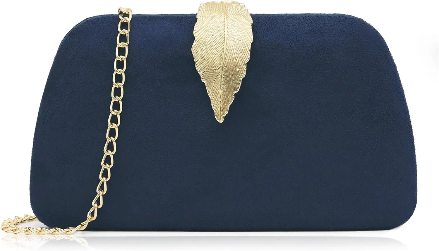 Milisente Clutch Purses For Women, Solid Suede Evening Clutch Bag Shoulder Bag With Metallic Leaves Clasp