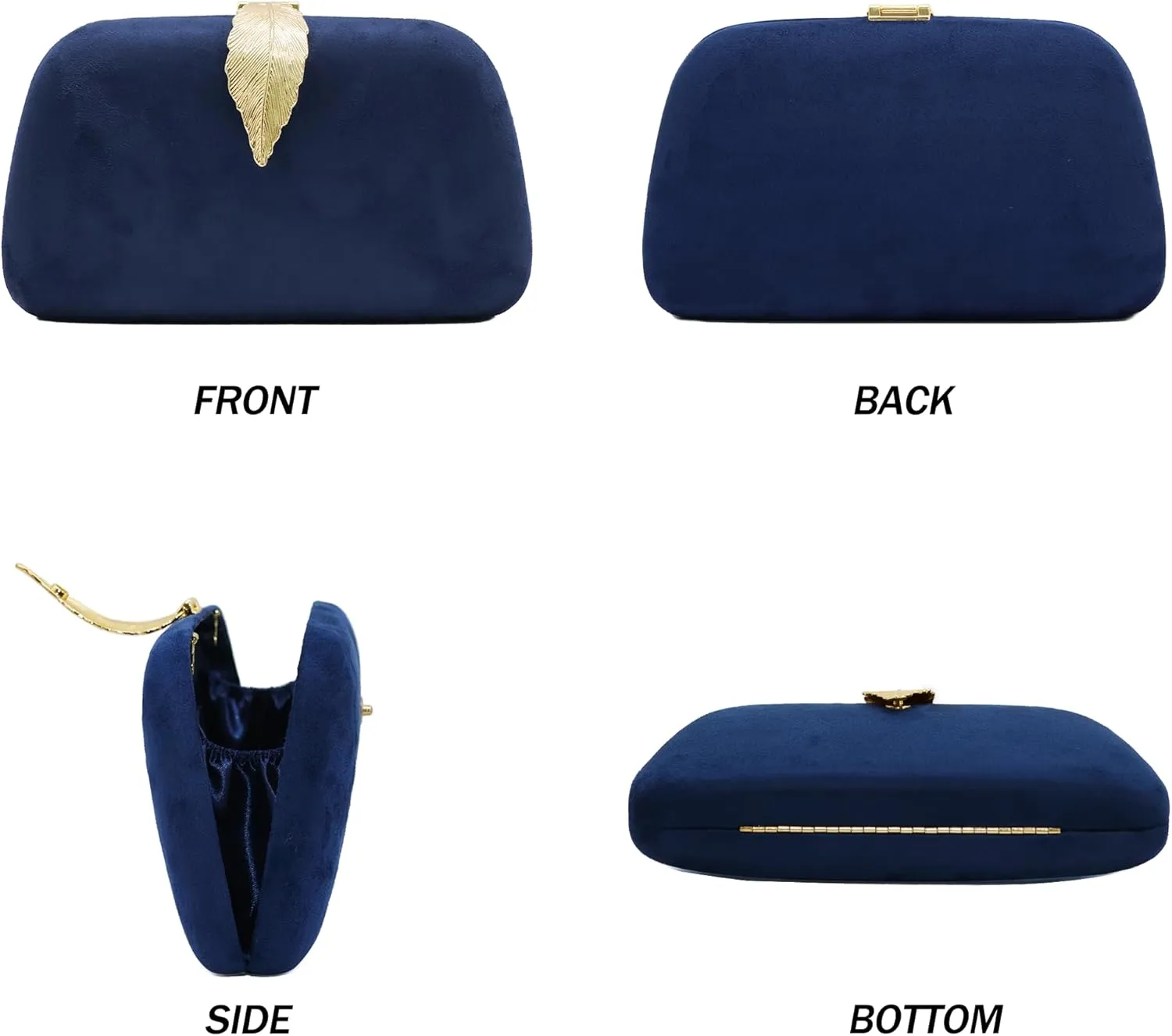 Milisente Clutch Purses For Women, Solid Suede Evening Clutch Bag Shoulder Bag With Metallic Leaves Clasp