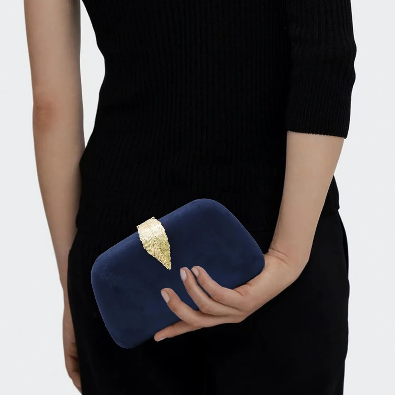 Milisente Clutch Purses For Women, Solid Suede Evening Clutch Bag Shoulder Bag With Metallic Leaves Clasp