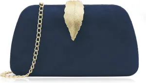 Milisente Clutch Purses For Women, Solid Suede Evening Clutch Bag Shoulder Bag With Metallic Leaves Clasp