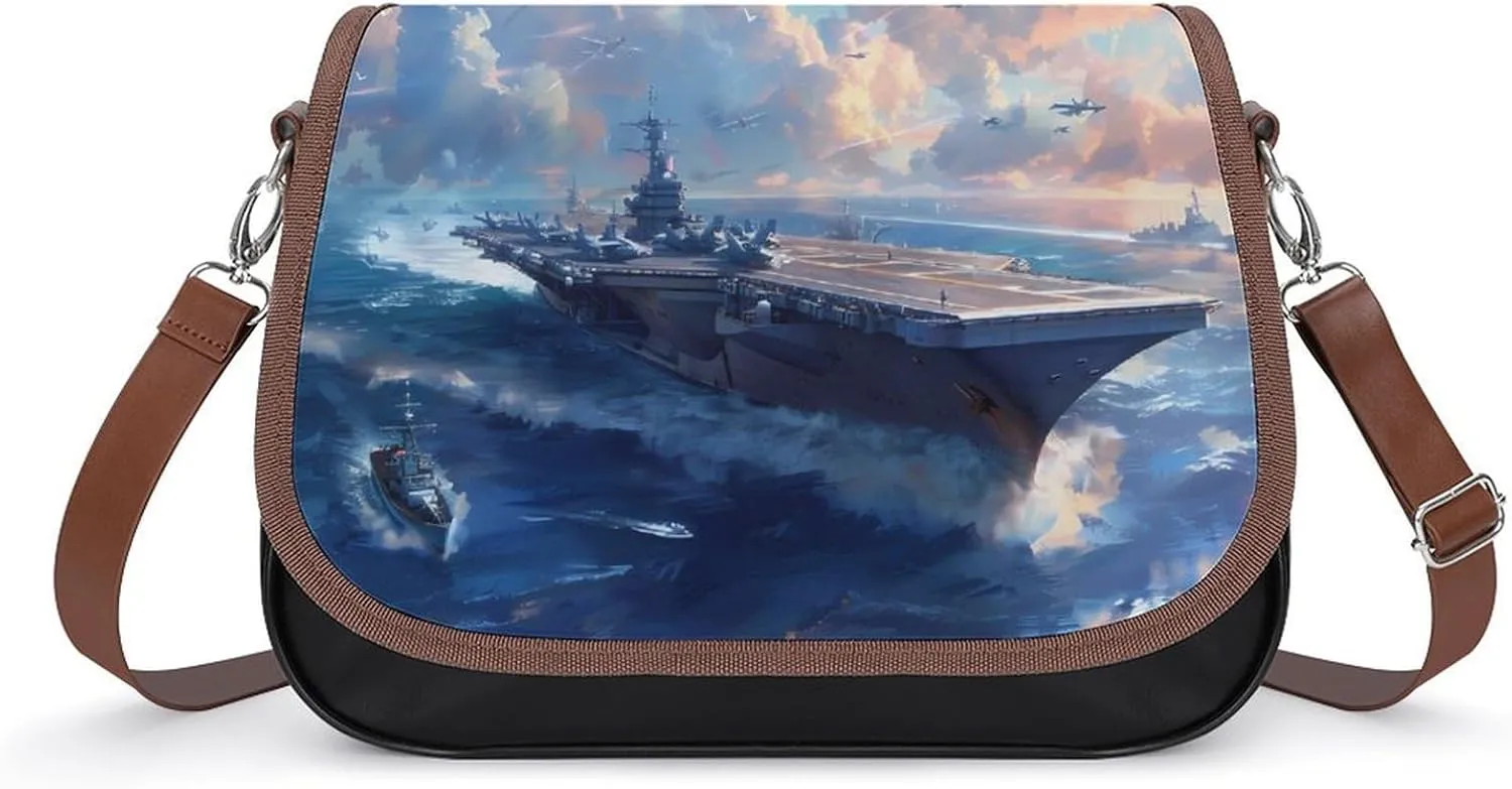 Military USS Battleship Printed Women's Crossbody Bags Novelty Purse Handbag Shoulder Bag For Women
