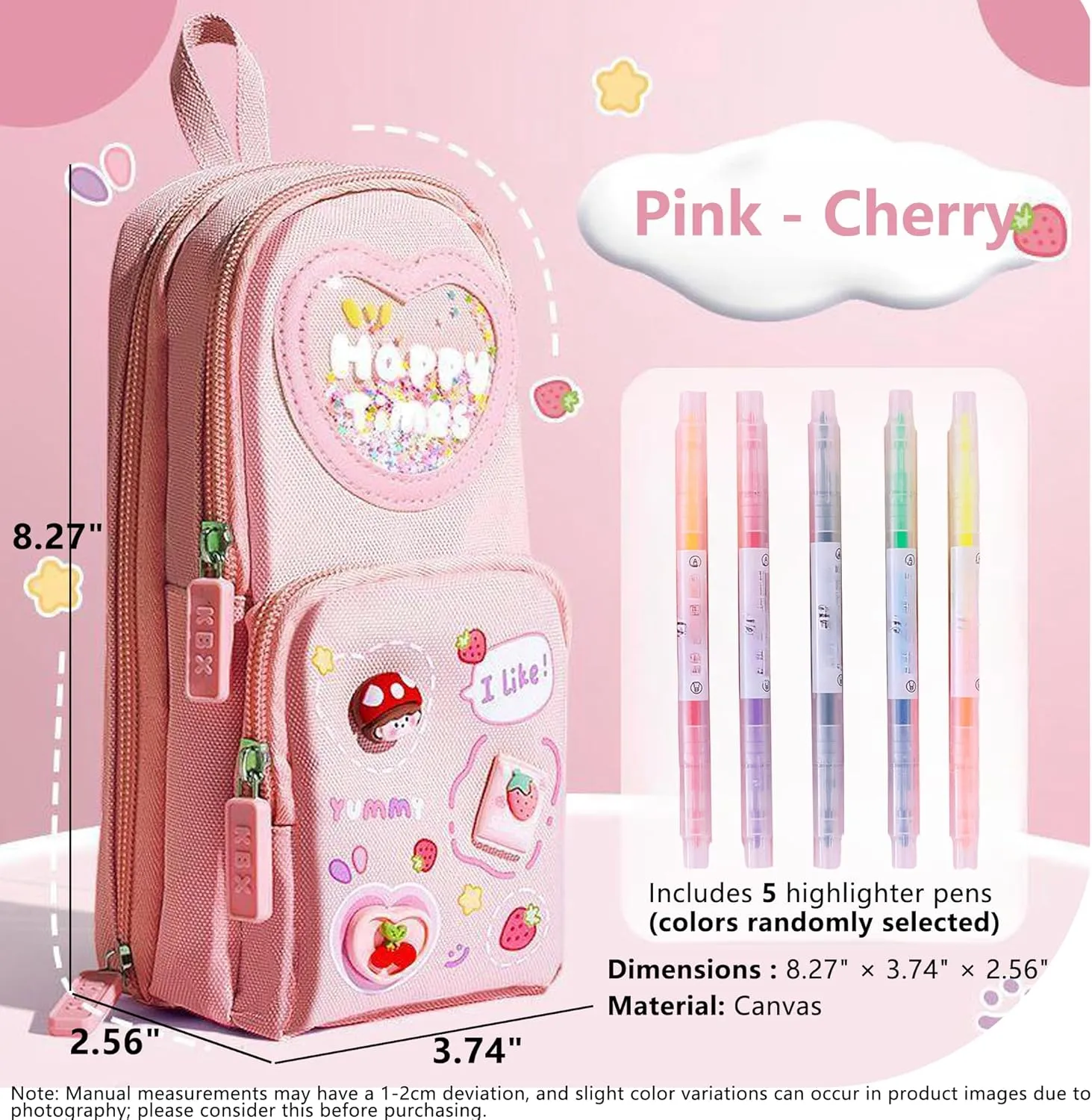 Mini Backpack Pencil Case Art Marker Storage Canvas Makeup Pocket Small Gadget Bag Organizer Random Free of Highlighters (Pink)
