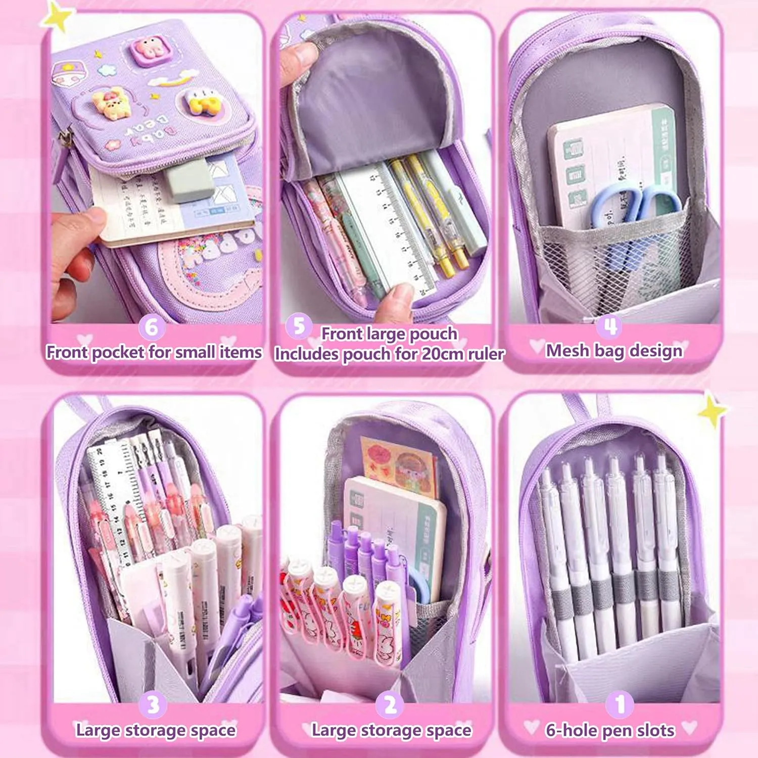 Mini Backpack Pencil Case Art Marker Storage Canvas Makeup Pocket Small Gadget Bag Organizer Random Free of Highlighters (Purple)